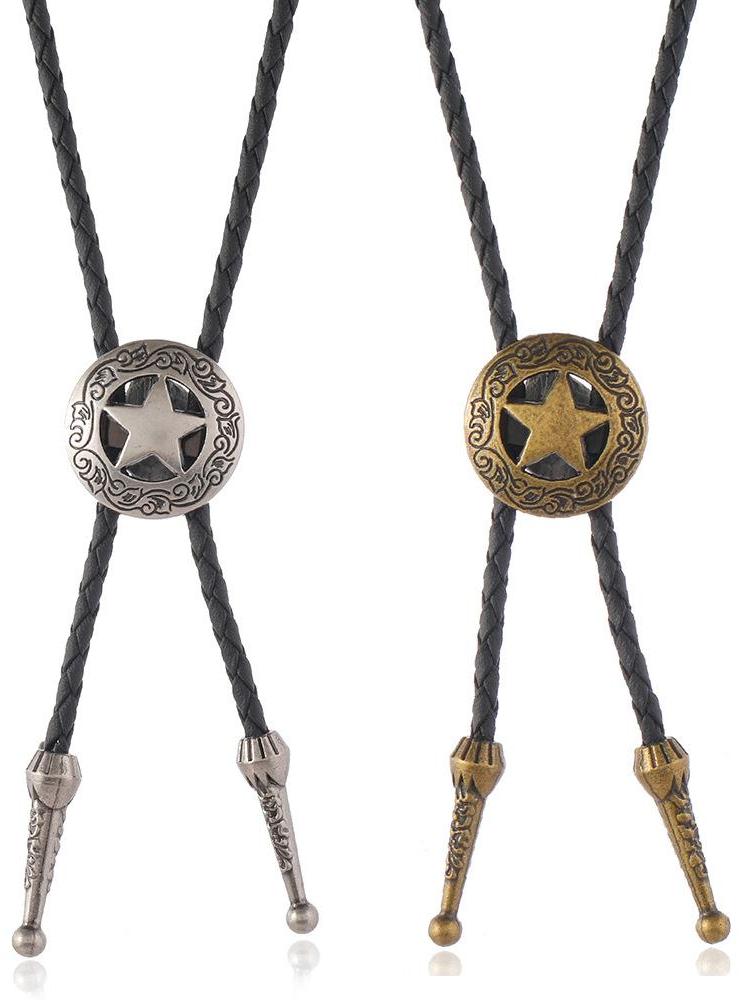 Minimalist Retro Western Cowboy Bow Tie Necklace with Five-Pointed Star Pendant for Men and Women - Y2K Fashion Accessory