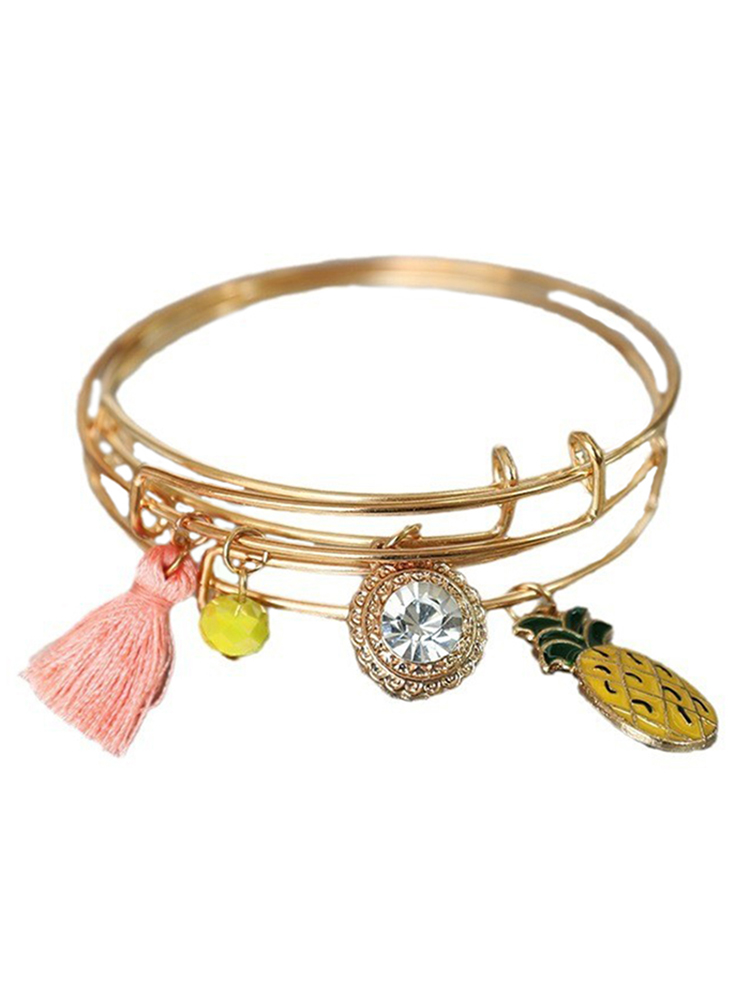 Minimalist Rhinestone Pineapple Tassel Bead Bracelet Set - 3 Playful Detachable Women's Accessories Minimalist Rhinestone Pineapple Tassel Bead Bracelet Set - 3 Playful Detachable Women's Accessories