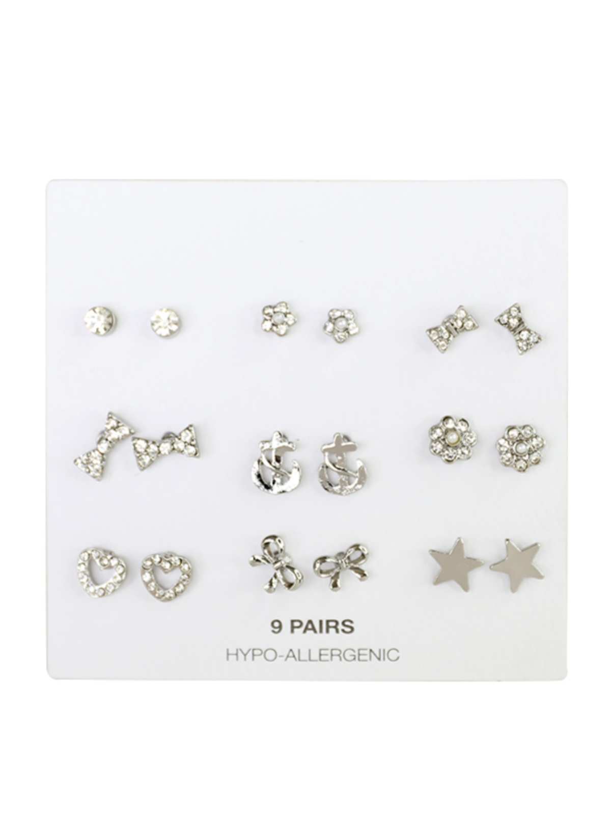 Minimalist Silver-Plated Diamond-Studded Small Earrings Set - 9 Pairs, Elegant and Versatile Jewelry for Women Minimalist Silver-Plated Diamond-Studded Small Earrings Set - 9 Pairs, Elegant and Versatile Jewelry for Women