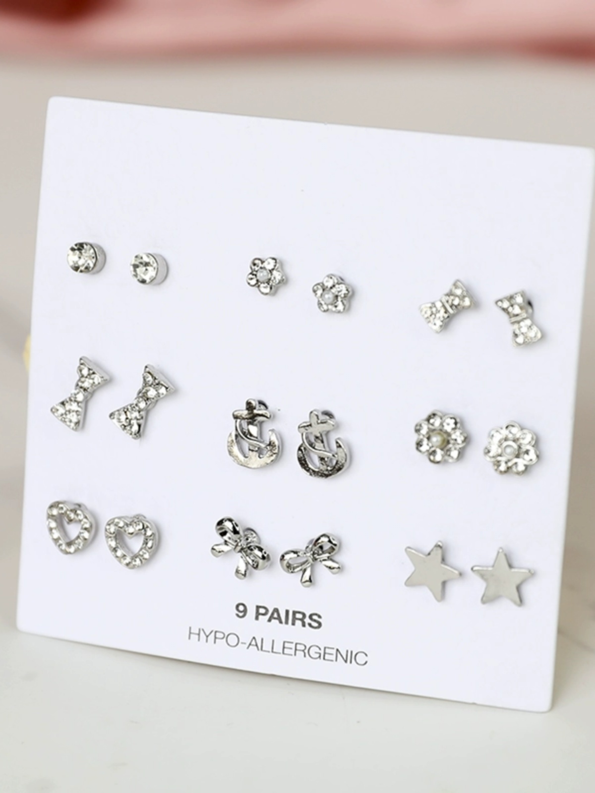 Minimalist Silver-Plated Diamond-Studded Small Earrings Set - 9 Pairs, Elegant and Versatile Jewelry for Women Minimalist Silver-Plated Diamond-Studded Small Earrings Set - 9 Pairs, Elegant and Versatile Jewelry for Women