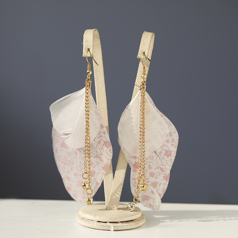 Minimalist White Feather Print Tassel Earrings - Elegant Long Earrings for Women, Versatile Stylish Accessories