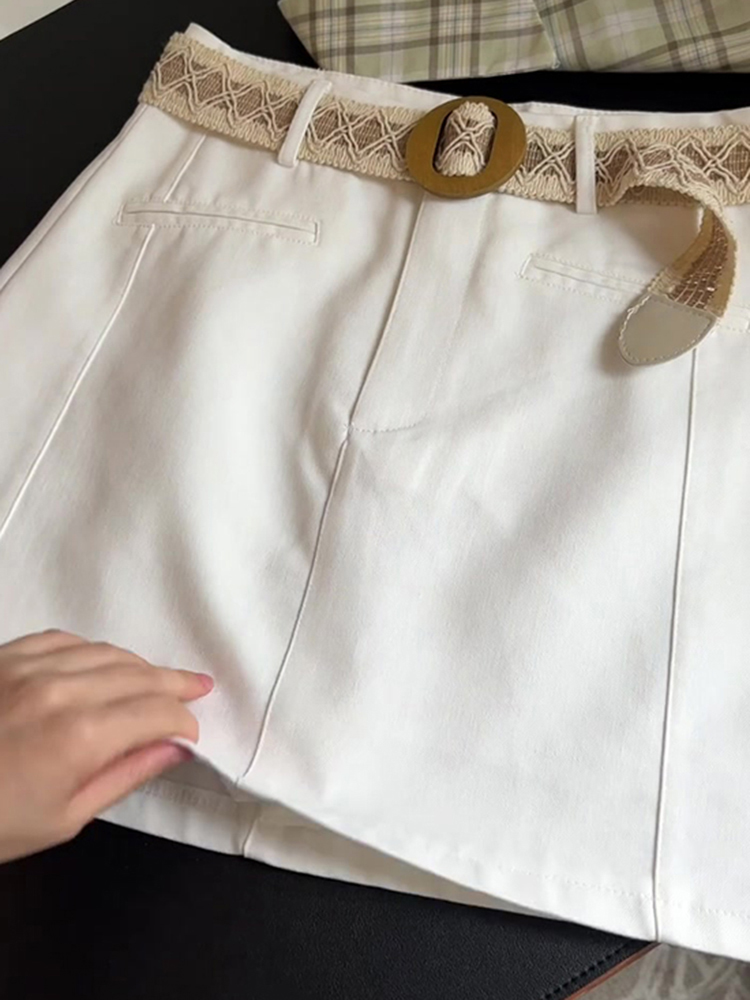 Minimalist Women's High-Waisted Bodycon Skirt 2025 Summer Korean Style Slim-Fit Versatile Belted Half Skirt Minimalist Women's High-Waisted Bodycon Skirt 2025 Summer Korean Style Slim-Fit Versatile Belted Half Skirt