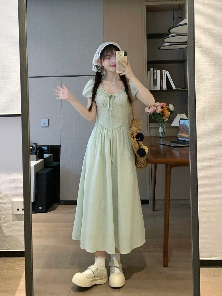 Mint Green Minimalist High-End Short Sleeve Dress for Summer - Sweet Momo Style, Perfect for Casual Outings and Y2K Fashion Trends Mint Green Minimalist High-End Short Sleeve Dress for Summer - Sweet Momo Style, Perfect for Casual Outings and Y2K Fashion Trends