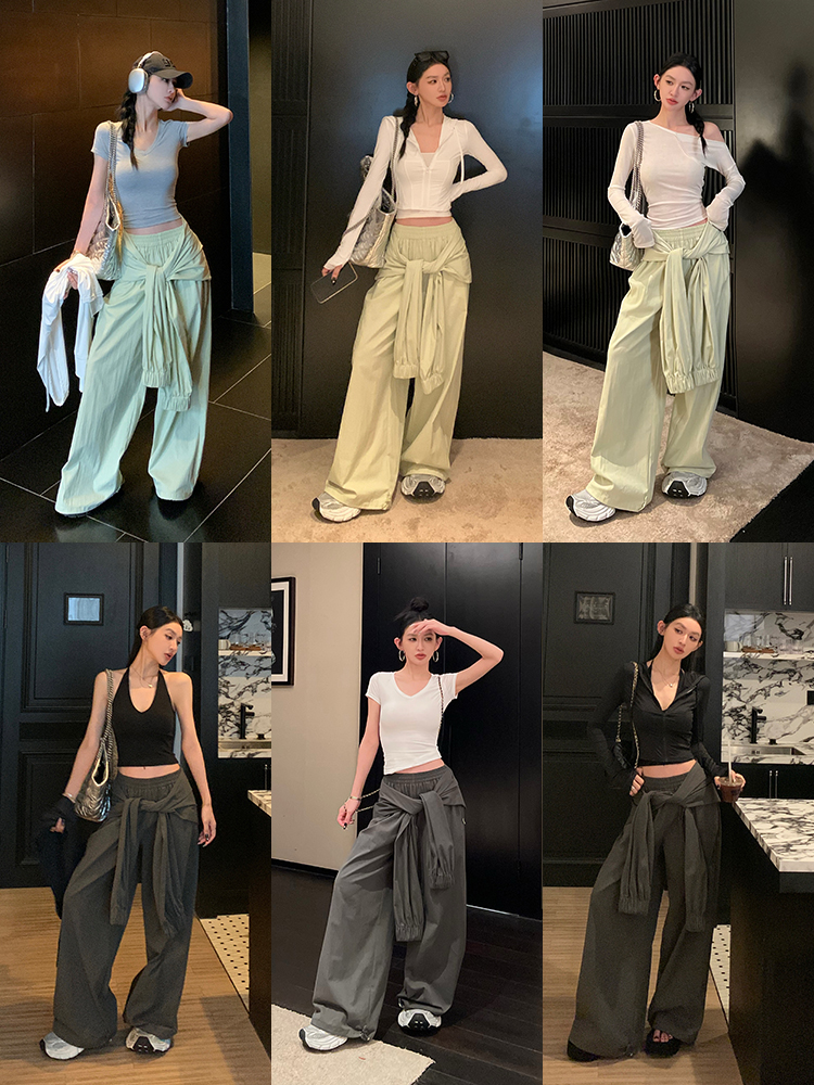 Mint Mambo Loose Low-Waist Casual Long Pants for Women - Summer Sports Work Pants, Trendy 90s Style, Comfortable Fit