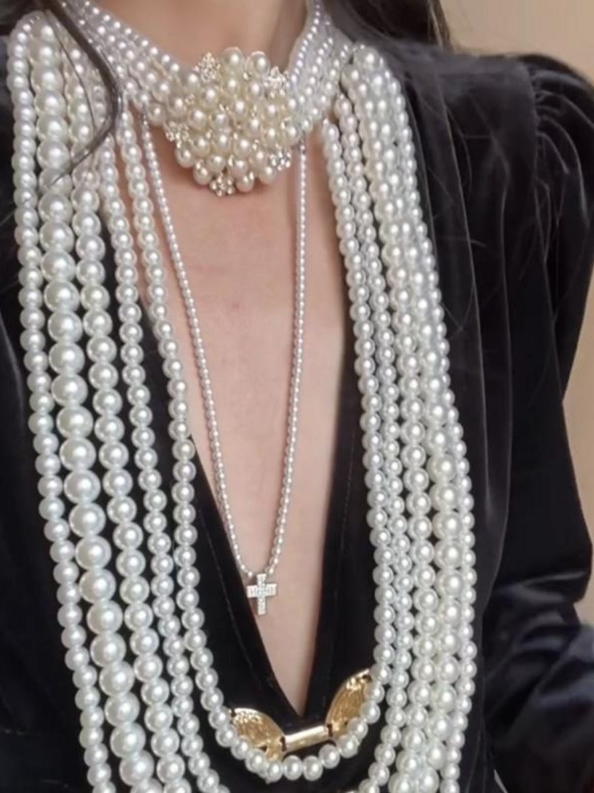 Multi-Layer Flower Pearl Necklace | Vintage Long Tassel Sweater Chain Accessory for Evening Wear, Boho and Creative Style