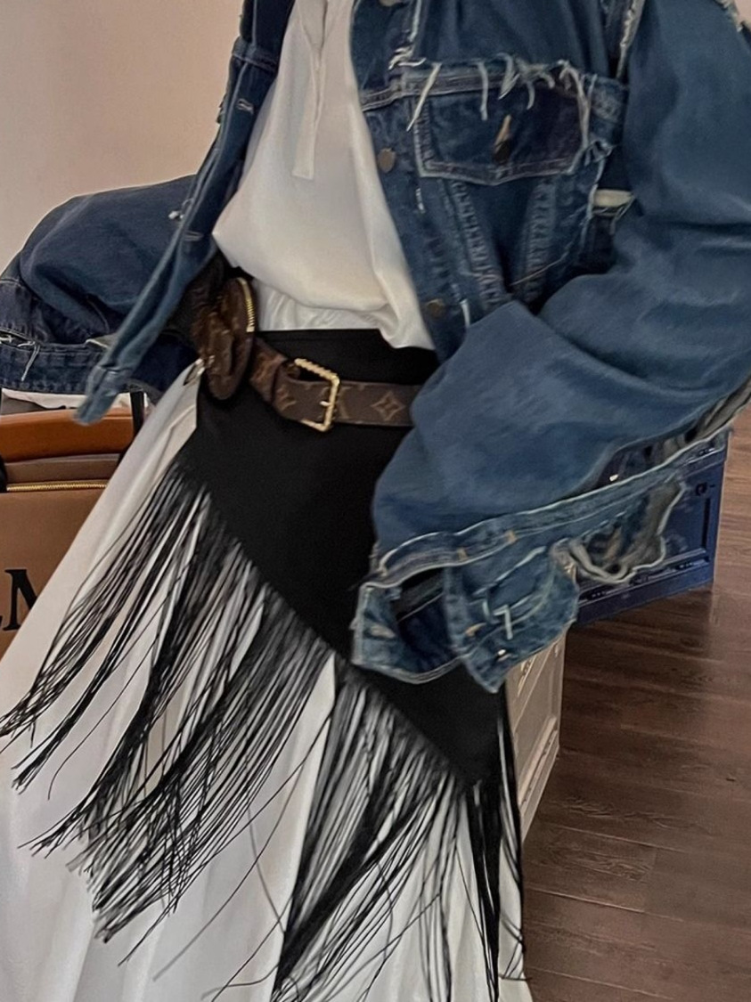 Multifunctional Black Fringe Waist Belt - Soul Collision American Style, 2025 Design, Boho Chic, Festival Ready Accessory