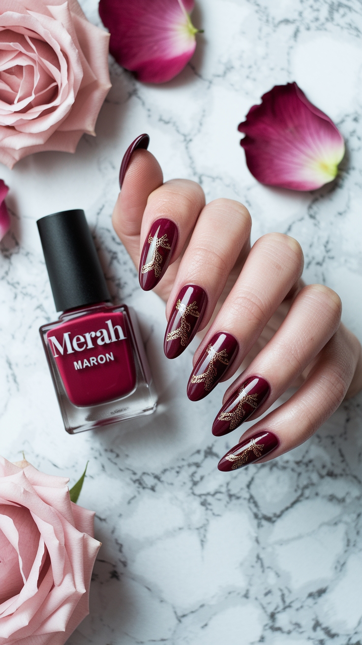 nail art merah maroon
