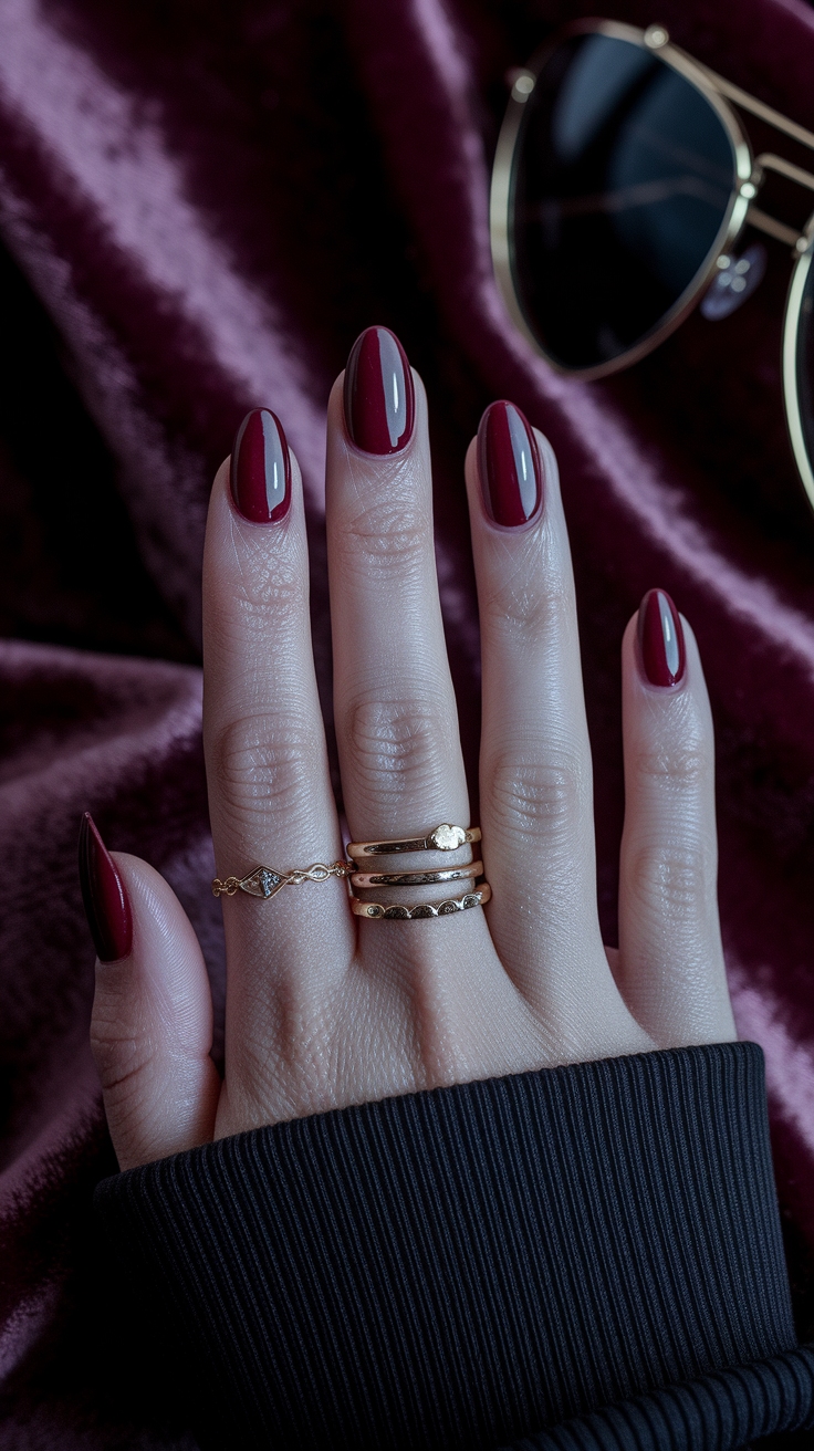 nail ideas dark red outfit idea