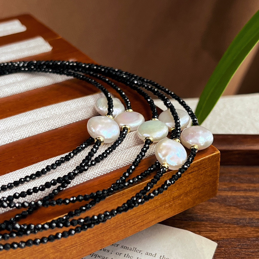 Natural Baroque Pearl Necklace for Women, Summer Light Luxury Black Crystal Choker, Versatile Niche Ins Style Natural Baroque Pearl Necklace for Women, Summer Light Luxury Black Crystal Choker, Versatile Niche Ins Style