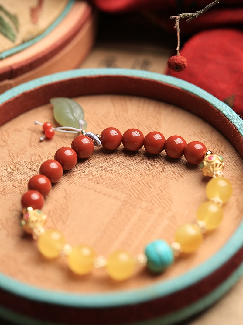 Natural Beeswax Amber and Southern Red Agate Bracelet for Women - DIY Multi-Treasure Crystal and Jade Bead Jewelry
