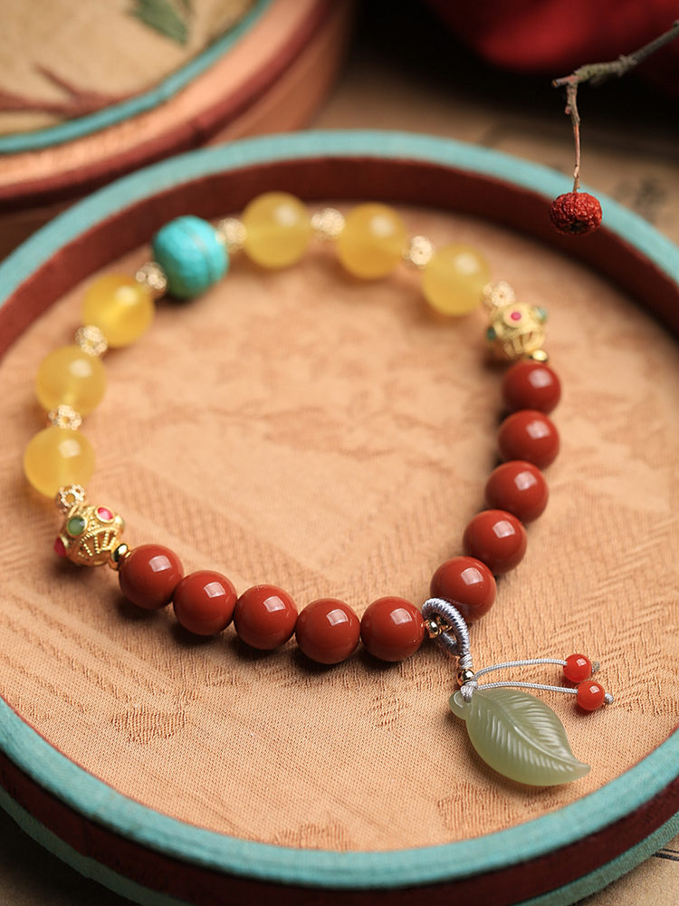 Natural Beeswax Amber and Southern Red Agate Bracelet for Women - DIY Multi-Treasure Crystal and Jade Bead Jewelry