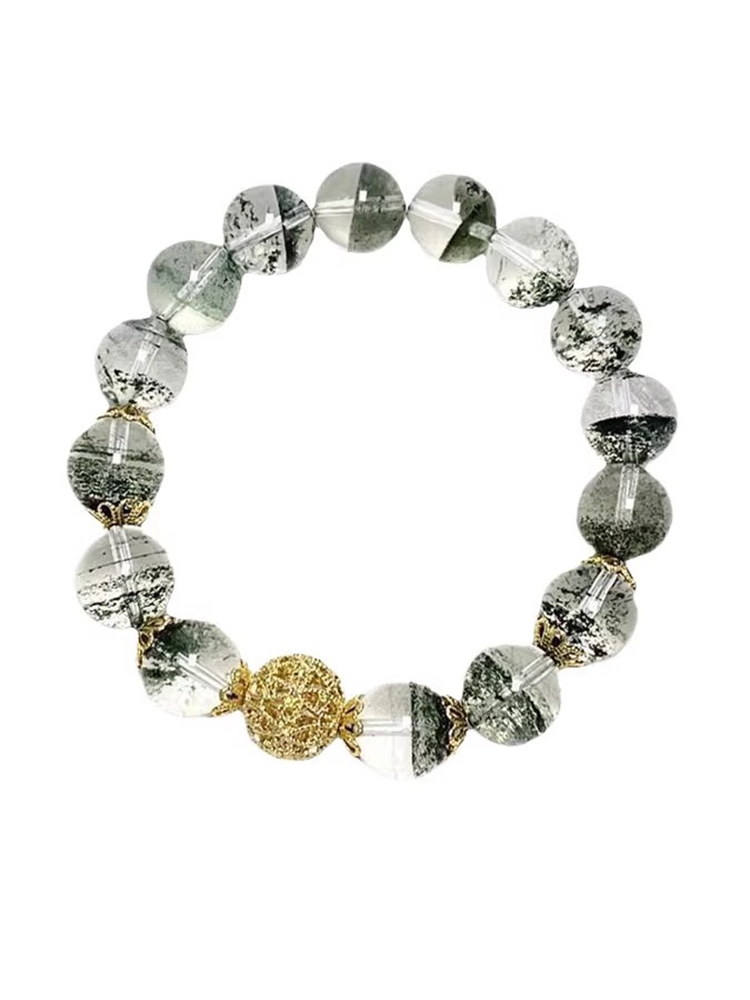 Natural Green Phantom Crystal Bracelet for Women - Classy Key Design Decorative Lucky Bead Accessory, Elegant Jewelry Gift Natural Green Phantom Crystal Bracelet for Women - Classy Key Design Decorative Lucky Bead Accessory, Elegant Jewelry Gift