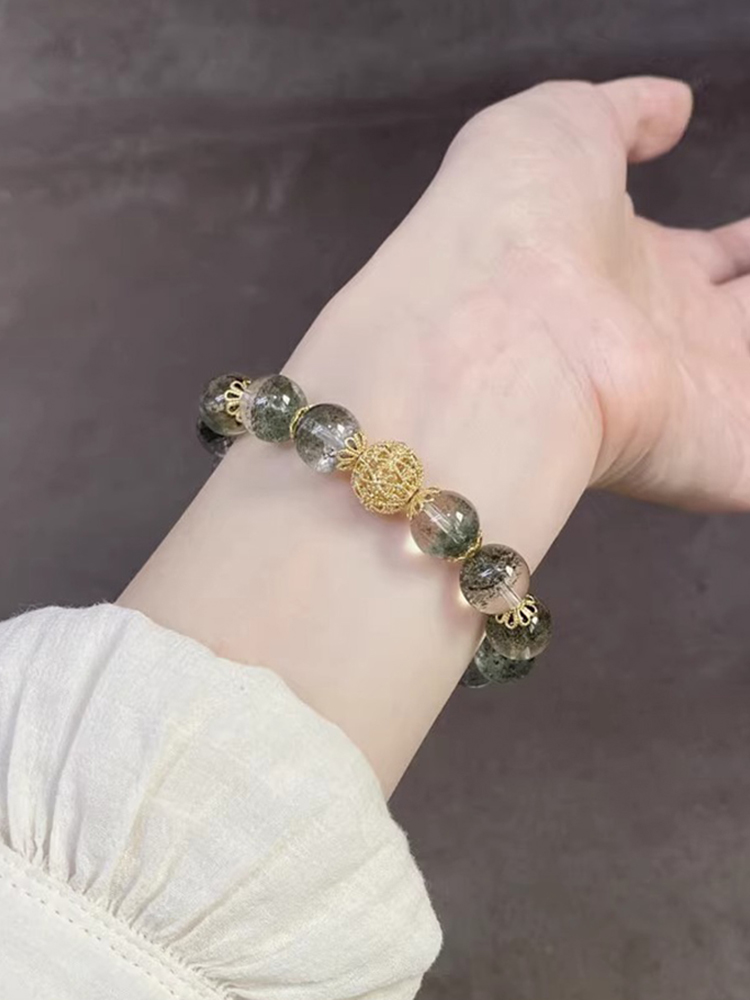 Natural Green Phantom Crystal Bracelet for Women - Classy Key Design Decorative Lucky Bead Accessory, Elegant Jewelry Gift Natural Green Phantom Crystal Bracelet for Women - Classy Key Design Decorative Lucky Bead Accessory, Elegant Jewelry Gift