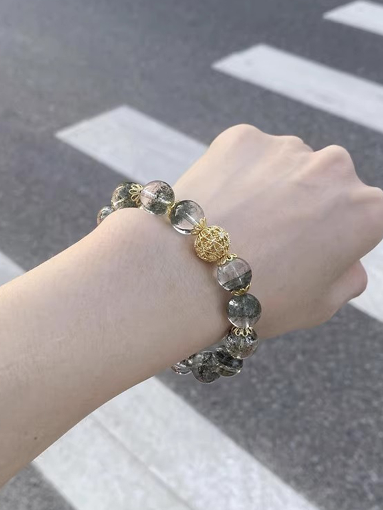 Natural Green Phantom Crystal Bracelet for Women - Classy Key Design Decorative Lucky Bead Accessory, Elegant Jewelry Gift Natural Green Phantom Crystal Bracelet for Women - Classy Key Design Decorative Lucky Bead Accessory, Elegant Jewelry Gift