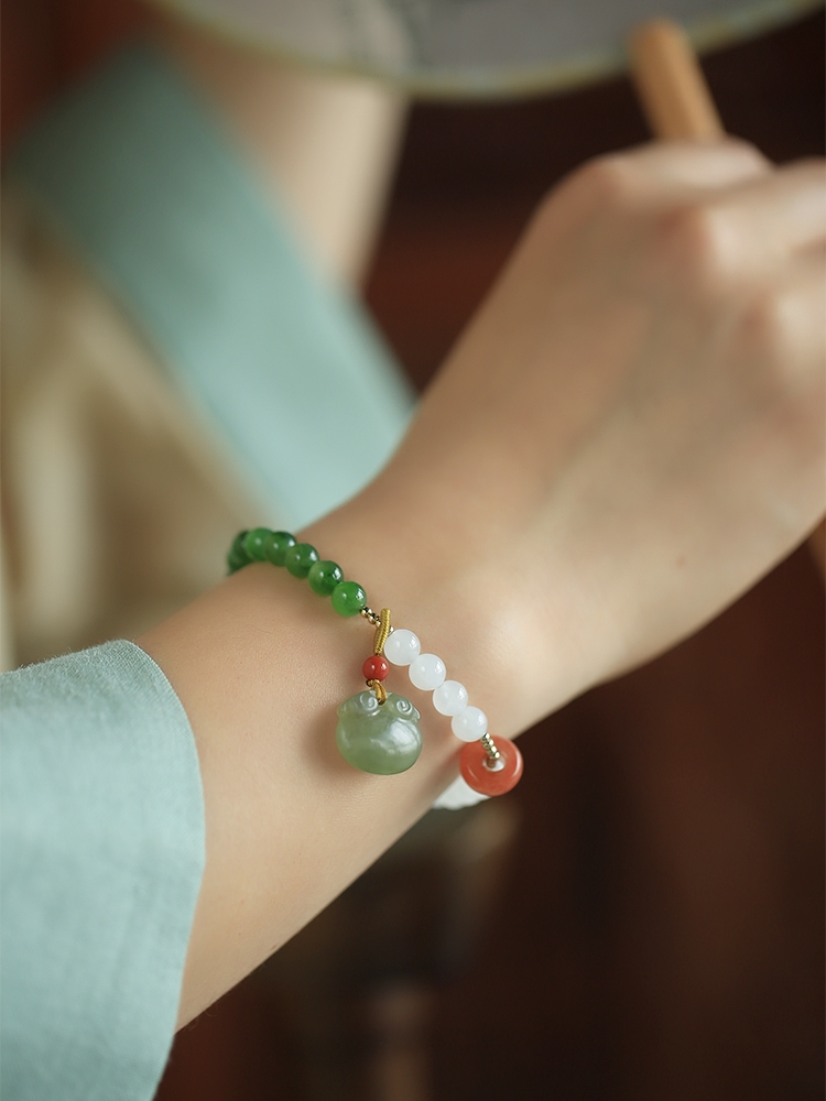 Natural Hetian Jade Bead Bracelet for Women - Summer White & Green Jade Charm Jewelry, Niche Design for Elegant Style