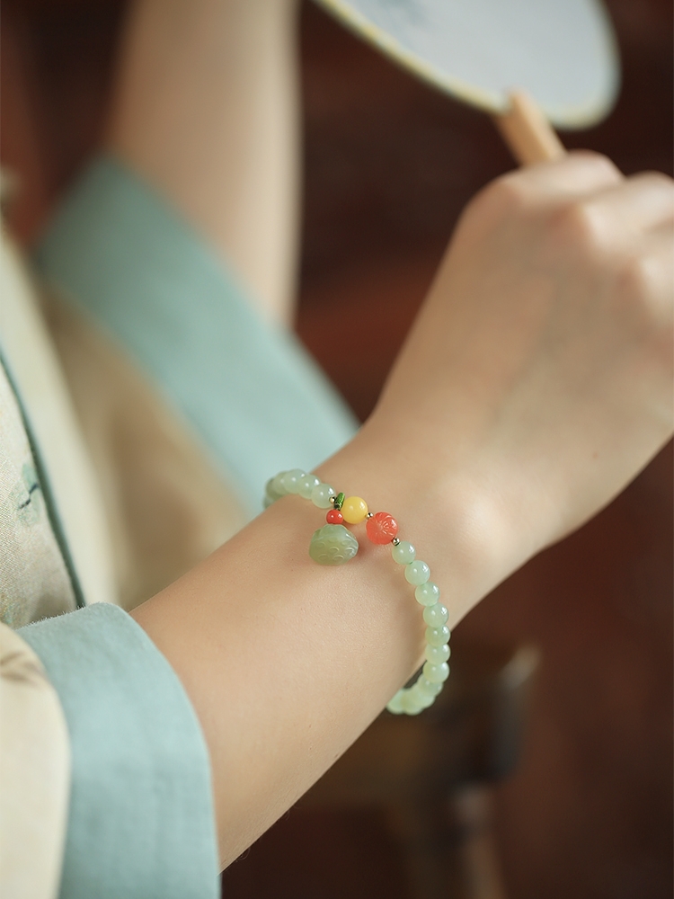 Natural Hetian Jade Bracelet for Women - Summer Green Beaded Lotus Pod Design - Unique Jewelry Gift for Girls Natural Hetian Jade Bracelet for Women - Summer Green Beaded Lotus Pod Design - Unique Jewelry Gift for Girls