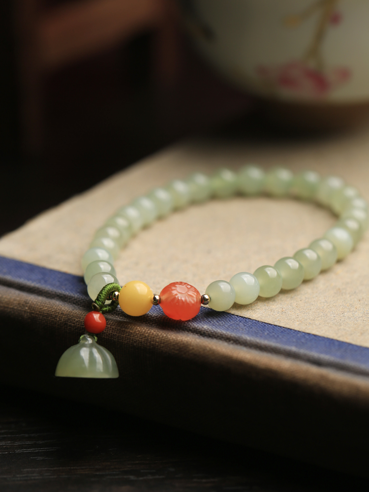 Natural Hetian Jade Bracelet for Women - Summer Green Beaded Lotus Pod Design - Unique Jewelry Gift for Girls Natural Hetian Jade Bracelet for Women - Summer Green Beaded Lotus Pod Design - Unique Jewelry Gift for Girls