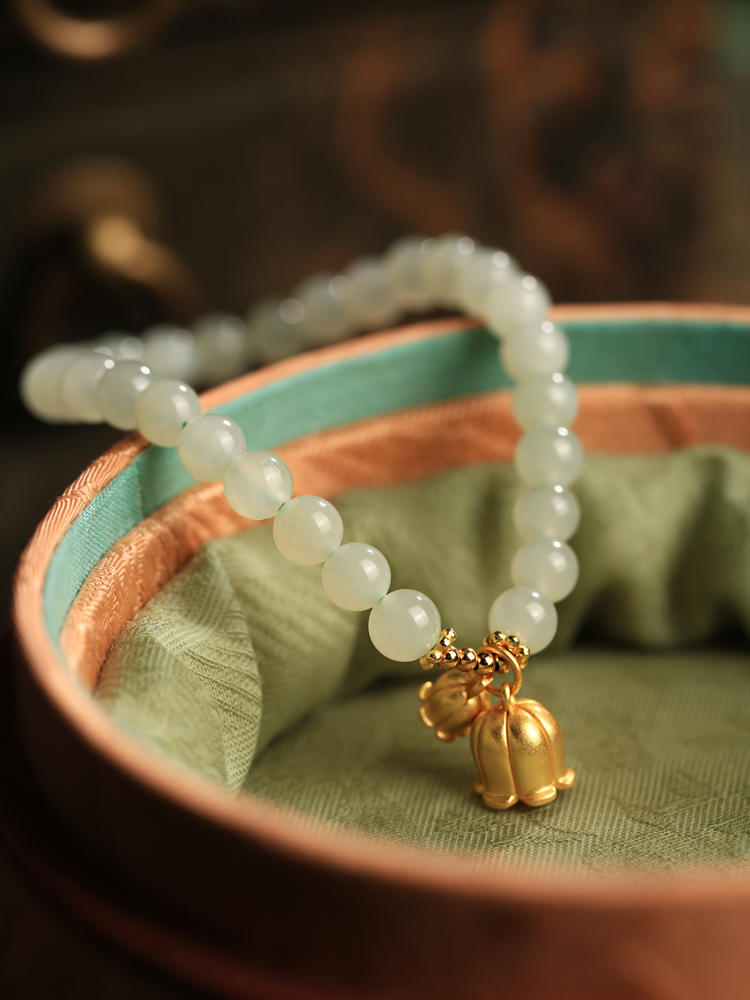 Natural Hetian Jade Green Bracelet for Women, Pure Silver Lily Flower Design, Crystal Bead String, National Style Jewelry Natural Hetian Jade Green Bracelet for Women, Pure Silver Lily Flower Design, Crystal Bead String, National Style Jewelry