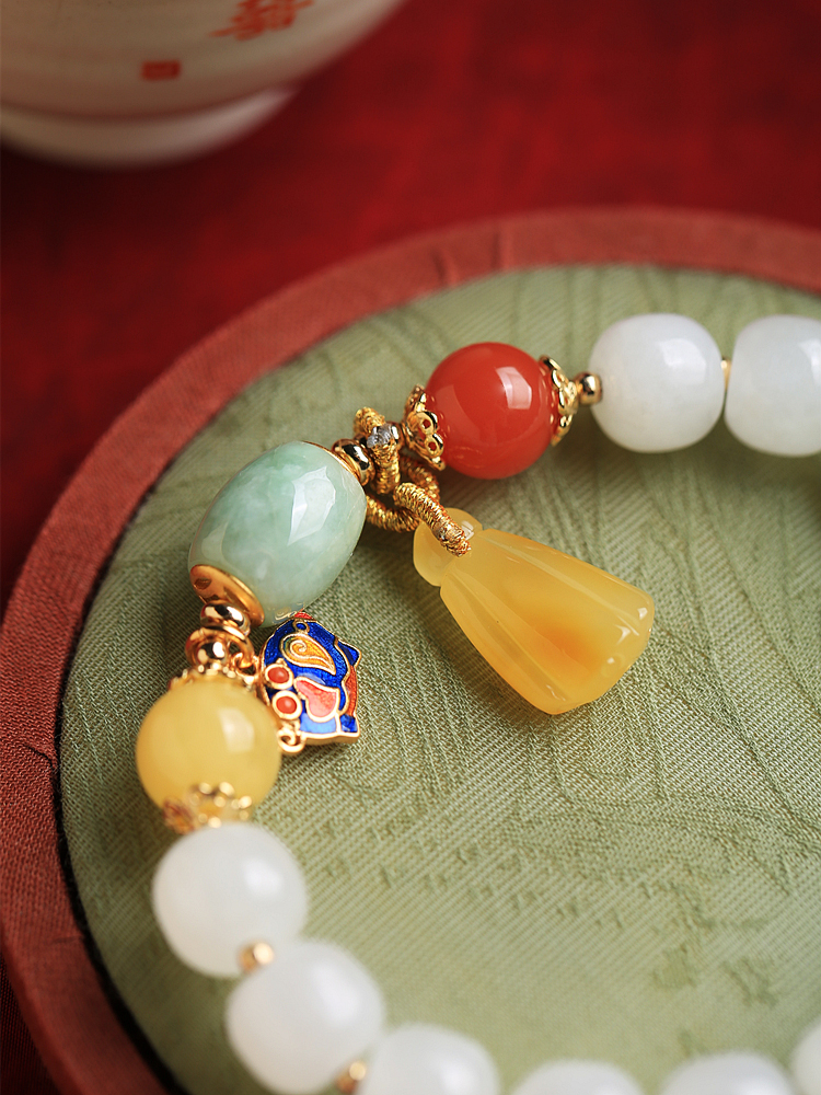 Natural Hetian Jade Multi-Treasure Beaded Bracelet for Women - Handmade White Jade Wristband - High-End Jewelry Accessory Natural Hetian Jade Multi-Treasure Beaded Bracelet for Women - Handmade White Jade Wristband - High-End Jewelry Accessory