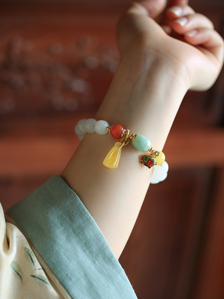 Natural Hetian Jade Multi-Treasure Beaded Bracelet for Women - Handmade White Jade Wristband - High-End Jewelry Accessory Natural Hetian Jade Multi-Treasure Beaded Bracelet for Women - Handmade White Jade Wristband - High-End Jewelry Accessory