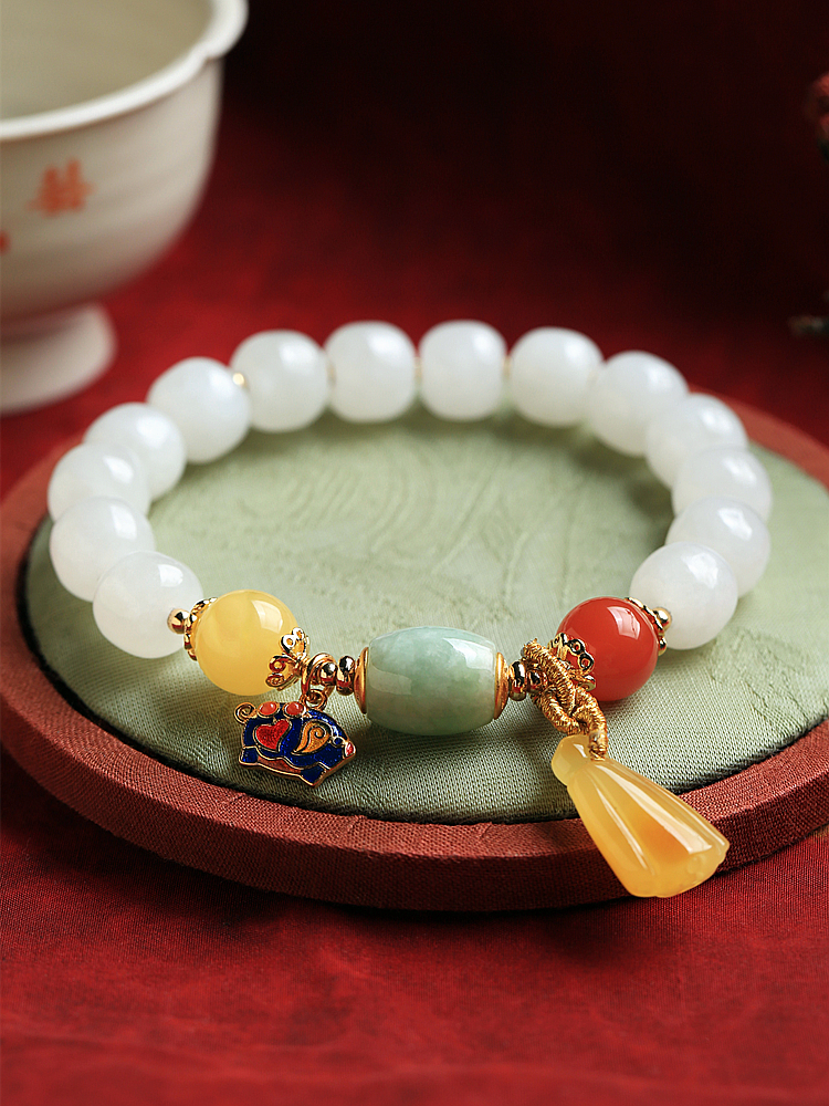 Natural Hetian Jade Multi-Treasure Beaded Bracelet for Women - Handmade White Jade Wristband - High-End Jewelry Accessory