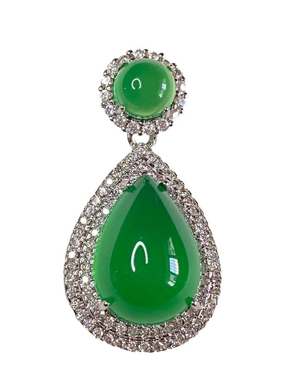 Natural Ice-Grade Chalcedony Silver Necklace with Jadeite Green Pendant - Elegant Gemstone Jewelry for Women, Perfect for Any Occasion Natural Ice-Grade Chalcedony Silver Necklace with Jadeite Green Pendant - Elegant Gemstone Jewelry for Women, Perfect for Any Occasion