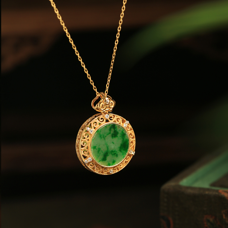 Natural Jadeite Green Ru Yi Pendant Necklace for Women - Silver Collarbone Chain in National Style - Elegant Jade Jewelry