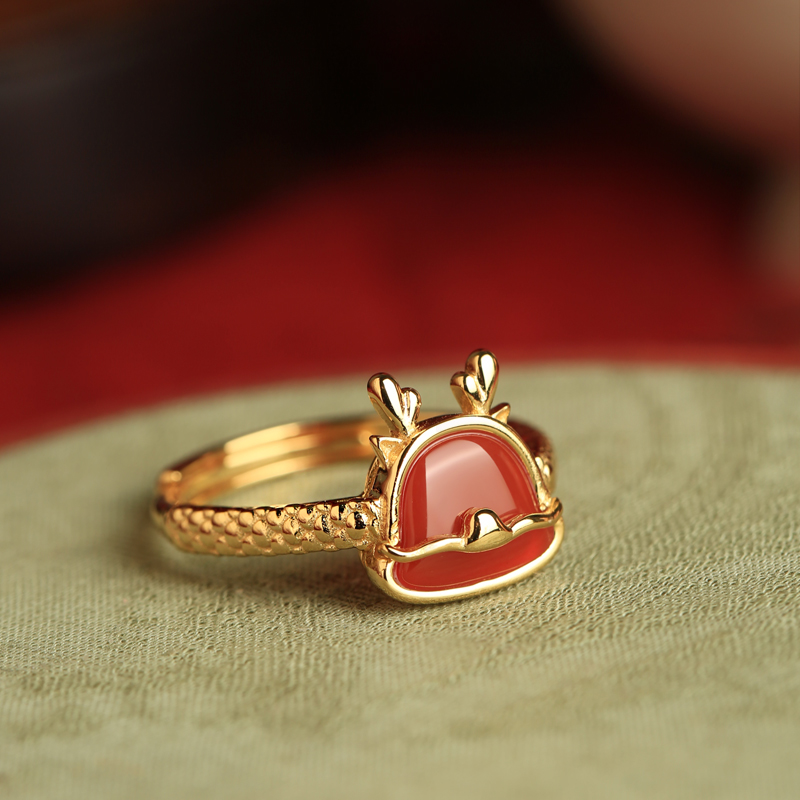 Natural South Red Silver Dragon Stud Earrings for Women - Vintage Chinese Style Light Luxury with Red Agate - National Wind Design Natural South Red Silver Dragon Stud Earrings for Women - Vintage Chinese Style Light Luxury with Red Agate - National Wind Design