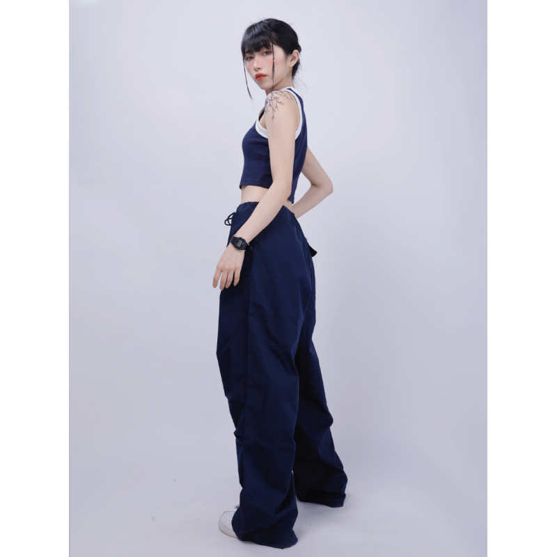 Navy Blue High-Waisted Casual Work Pants for Women, Summer Thin Quick-Dry Jazz Dance Sports Pants, Elastic Waist, Lightweight Navy Blue High-Waisted Casual Work Pants for Women, Summer Thin Quick-Dry Jazz Dance Sports Pants, Elastic Waist, Lightweight