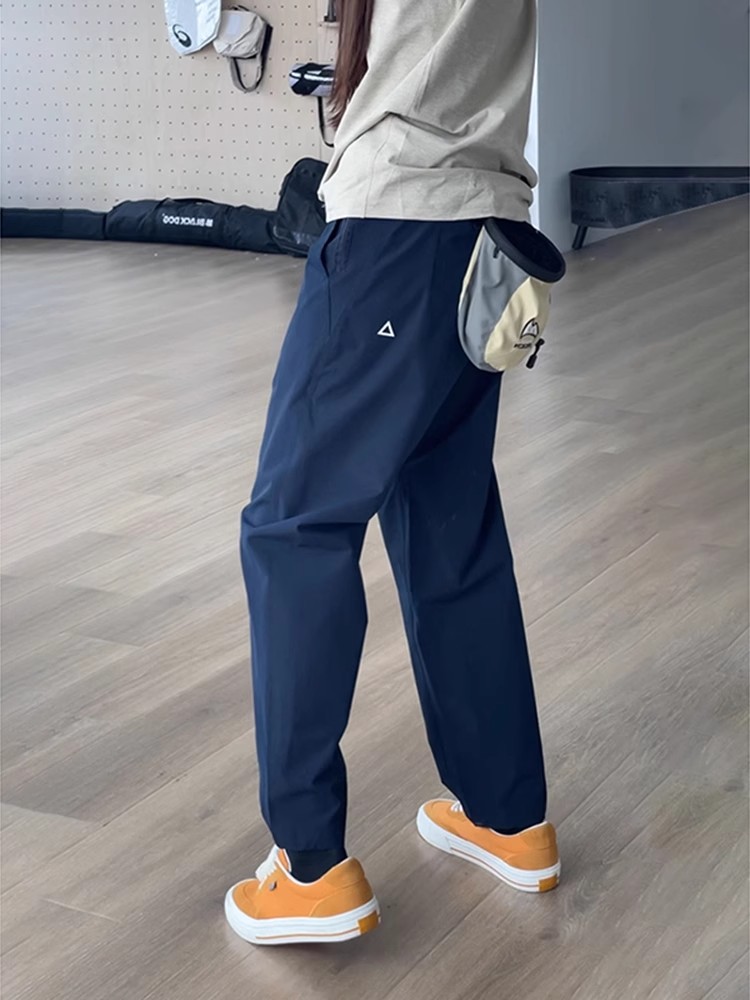 Navy Blue Waterproof Men's Soft-Shell Casual Long Pants, Slightly Tapered Functional Outdoor Climbing Work Pants