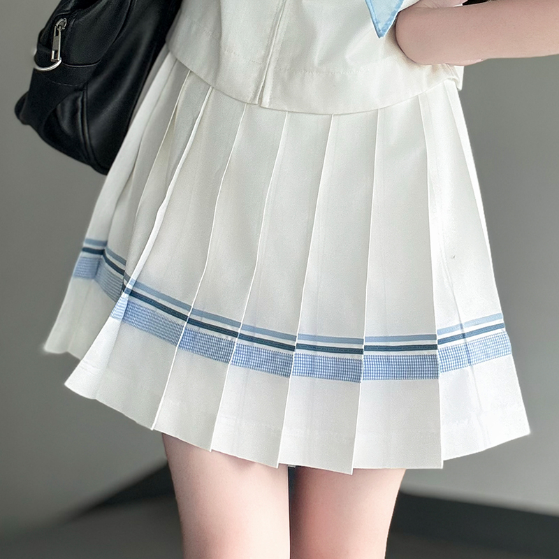 Navy Collar Plaid Splicing Short Sleeve Top Women's Set - Pudding Bear JK Uniform College Style Summer Fashion Navy Collar Plaid Splicing Short Sleeve Top Women's Set - Pudding Bear JK Uniform College Style Summer Fashion