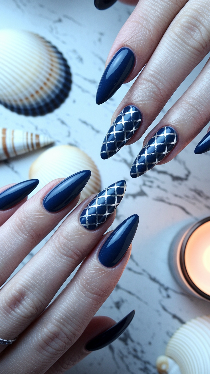navy blue nail art outfit idea