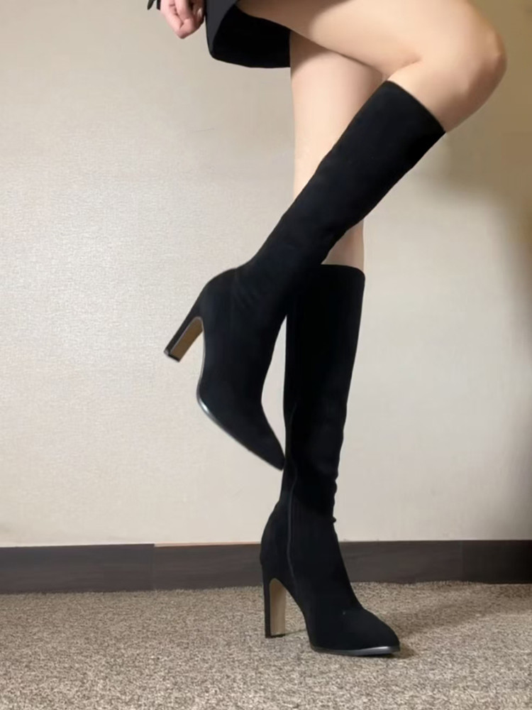 Nude Over-the-Knee High Heeled Boots for Women - Stretchy Slim-Fit Chunky Heel Thigh-High Style for Autumn Winter 2025 Nude Over-the-Knee High Heeled Boots for Women - Stretchy Slim-Fit Chunky Heel Thigh-High Style for Autumn Winter 2025