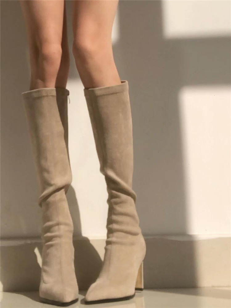 Nude Over-the-Knee High Heeled Boots for Women - Stretchy Slim-Fit Chunky Heel Thigh-High Style for Autumn Winter 2025 Nude Over-the-Knee High Heeled Boots for Women - Stretchy Slim-Fit Chunky Heel Thigh-High Style for Autumn Winter 2025