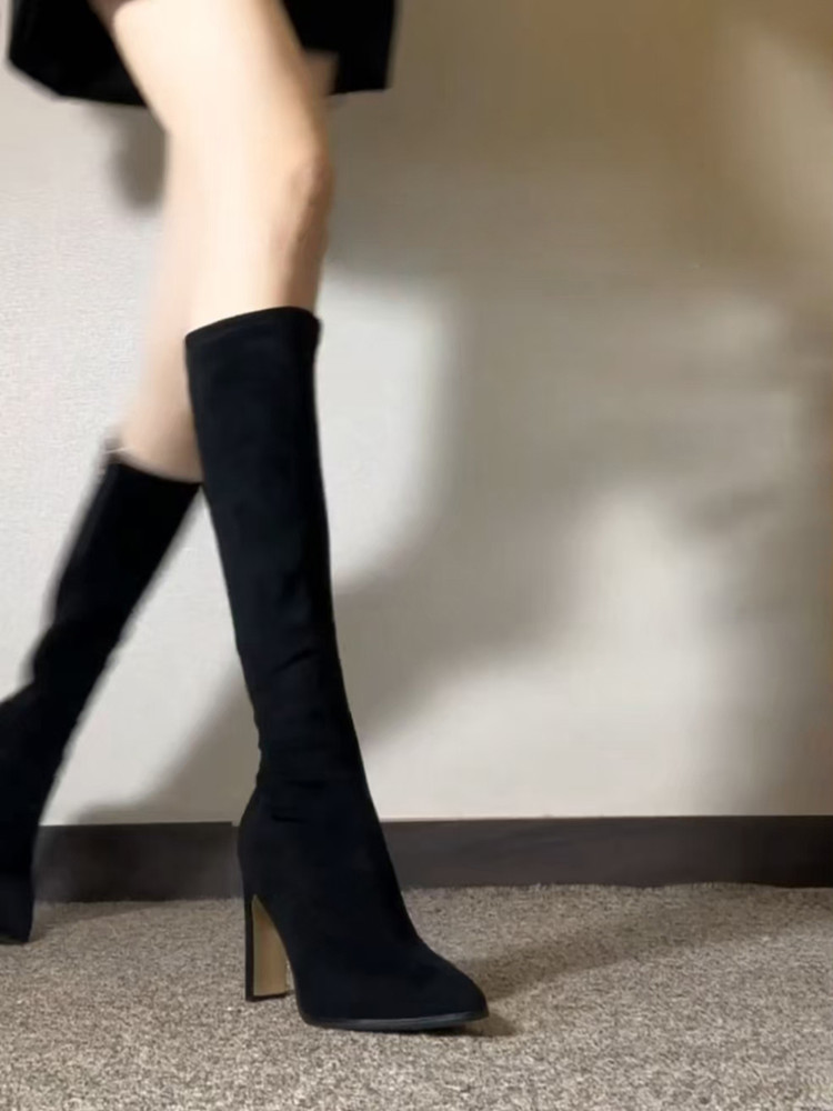 Nude Over-the-Knee High Heeled Boots for Women - Stretchy Slim-Fit Chunky Heel Thigh-High Style for Autumn Winter 2025 Nude Over-the-Knee High Heeled Boots for Women - Stretchy Slim-Fit Chunky Heel Thigh-High Style for Autumn Winter 2025
