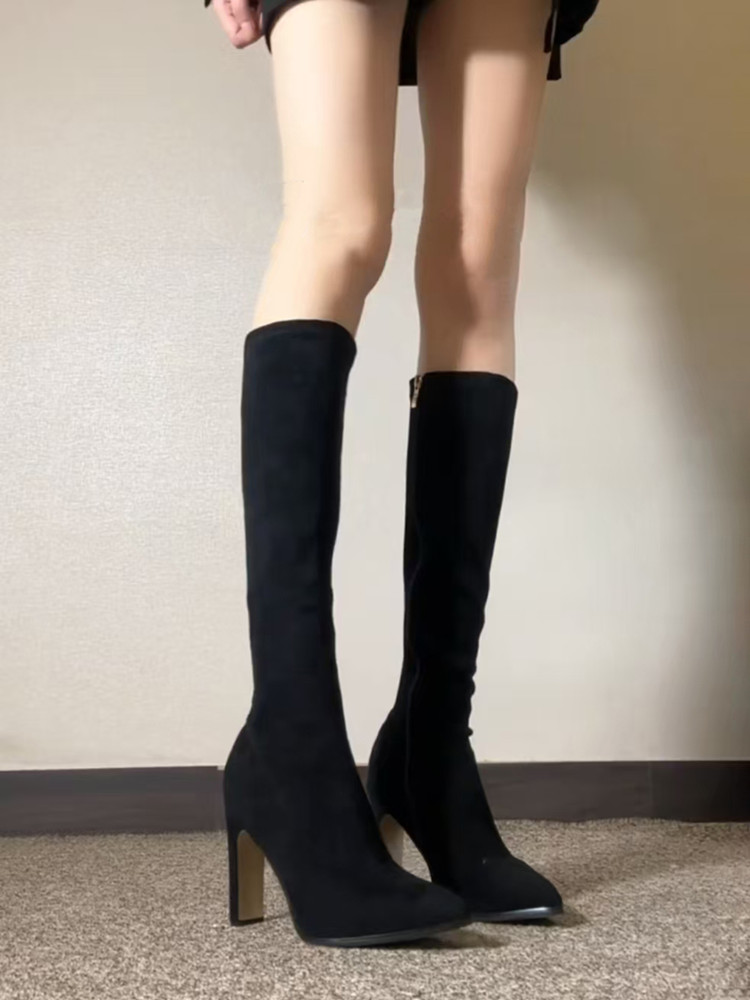 Nude Over-the-Knee High Heeled Boots for Women - Stretchy Slim-Fit Chunky Heel Thigh-High Style for Autumn Winter 2025 Nude Over-the-Knee High Heeled Boots for Women - Stretchy Slim-Fit Chunky Heel Thigh-High Style for Autumn Winter 2025