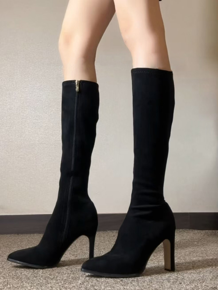 Nude Over-the-Knee High Heeled Boots for Women - Stretchy Slim-Fit Chunky Heel Thigh-High Style for Autumn Winter 2025 Nude Over-the-Knee High Heeled Boots for Women - Stretchy Slim-Fit Chunky Heel Thigh-High Style for Autumn Winter 2025