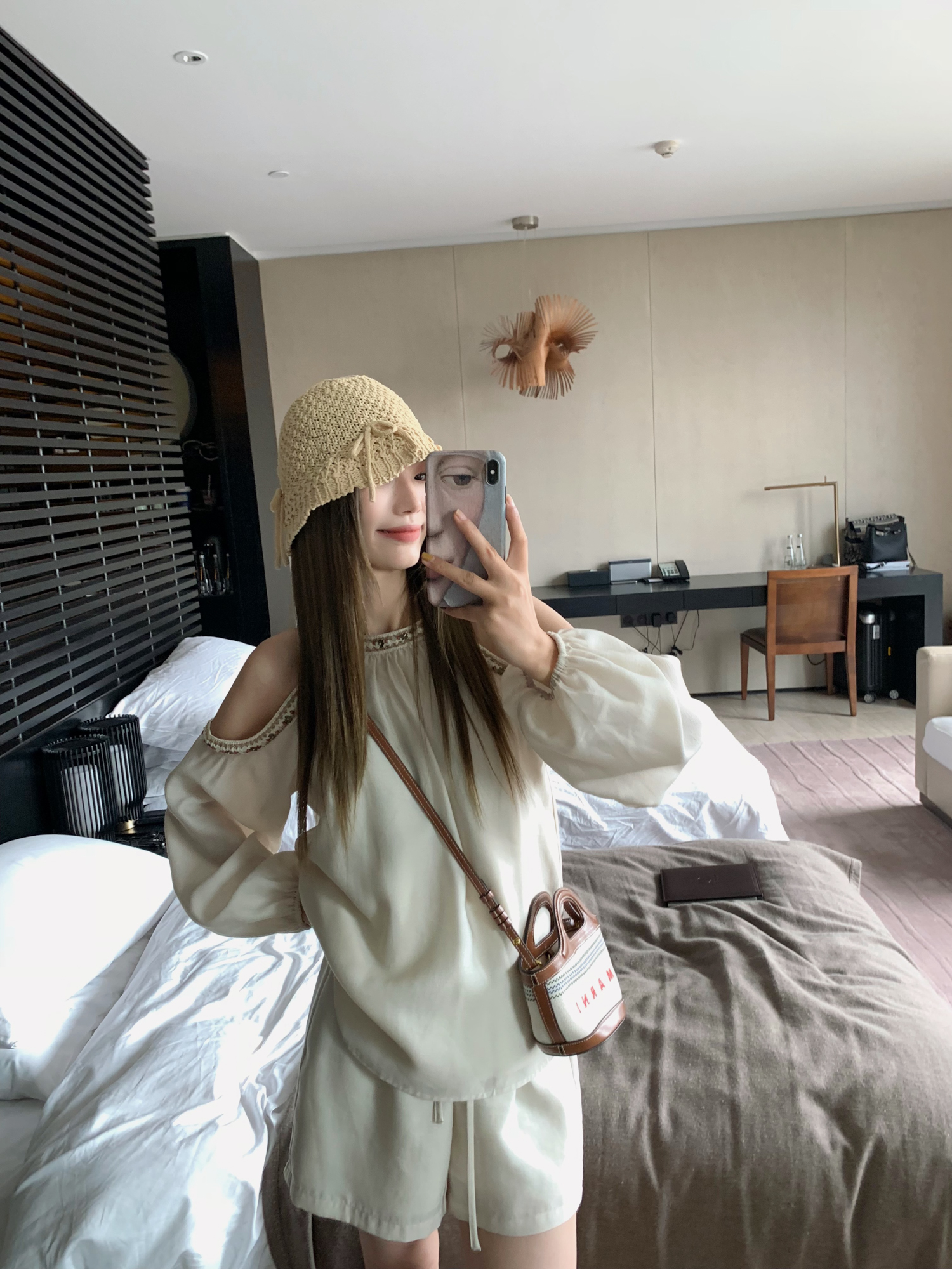 Off-Shoulder Halter Top and Tencel Shorts Set - Heavy Wool Knit Holiday Outfit, South France Style, Chic Summer Look Off-Shoulder Halter Top and Tencel Shorts Set - Heavy Wool Knit Holiday Outfit, South France Style, Chic Summer Look