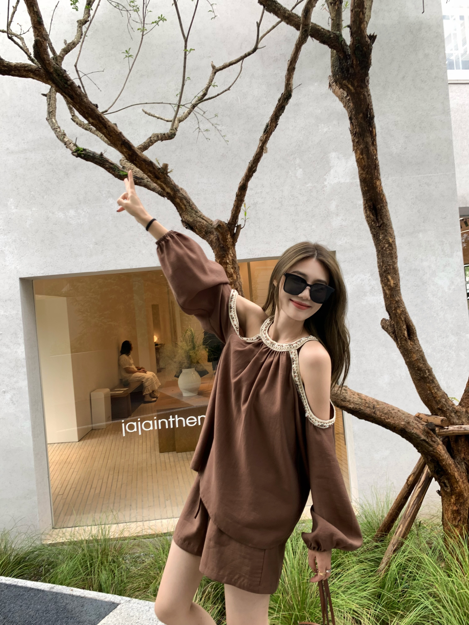 Off-Shoulder Halter Top and Tencel Shorts Set - Heavy Wool Knit Holiday Outfit, South France Style, Chic Summer Look Off-Shoulder Halter Top and Tencel Shorts Set - Heavy Wool Knit Holiday Outfit, South France Style, Chic Summer Look