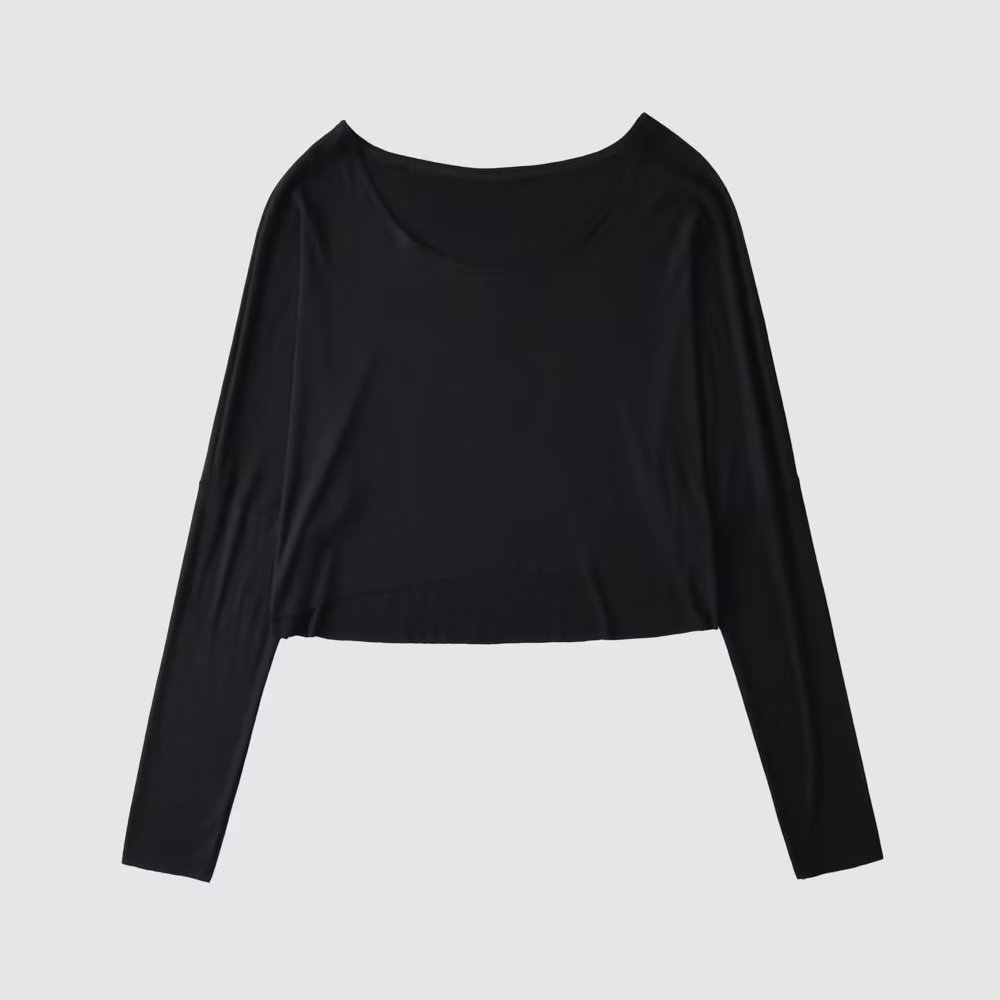 Off-Shoulder Loose Long Sleeve T-Shirt - Solid Color One-Shoulder Top with Large Round Neck for Casual Dance Style Off-Shoulder Loose Long Sleeve T-Shirt - Solid Color One-Shoulder Top with Large Round Neck for Casual Dance Style