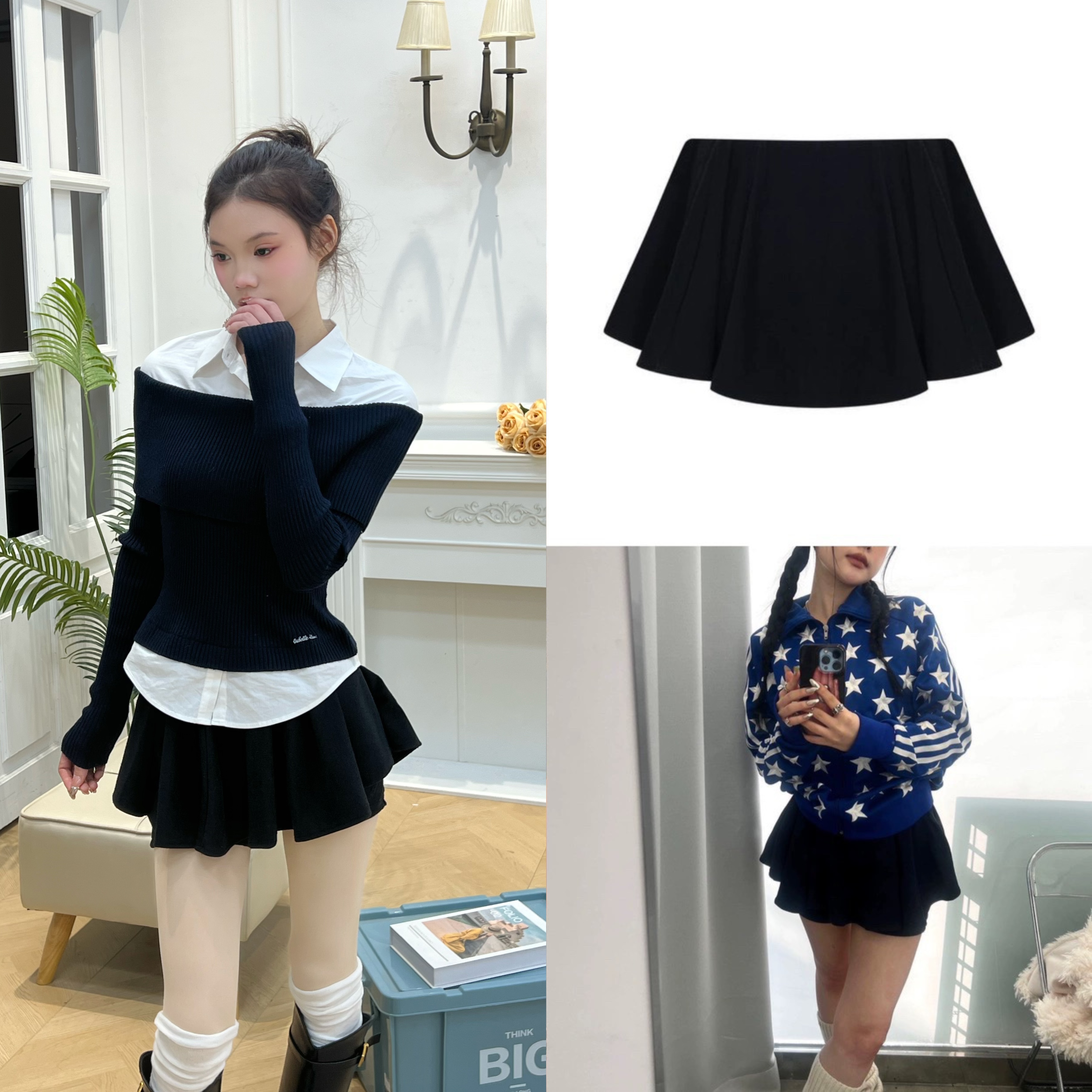 Off-Shoulder Spliced Two-Piece Wool Knit Dress Pants Set - Stylish Sweater Look for Y2K and 90s Fashion Enthusiasts Off-Shoulder Spliced Two-Piece Wool Knit Dress Pants Set - Stylish Sweater Look for Y2K and 90s Fashion Enthusiasts