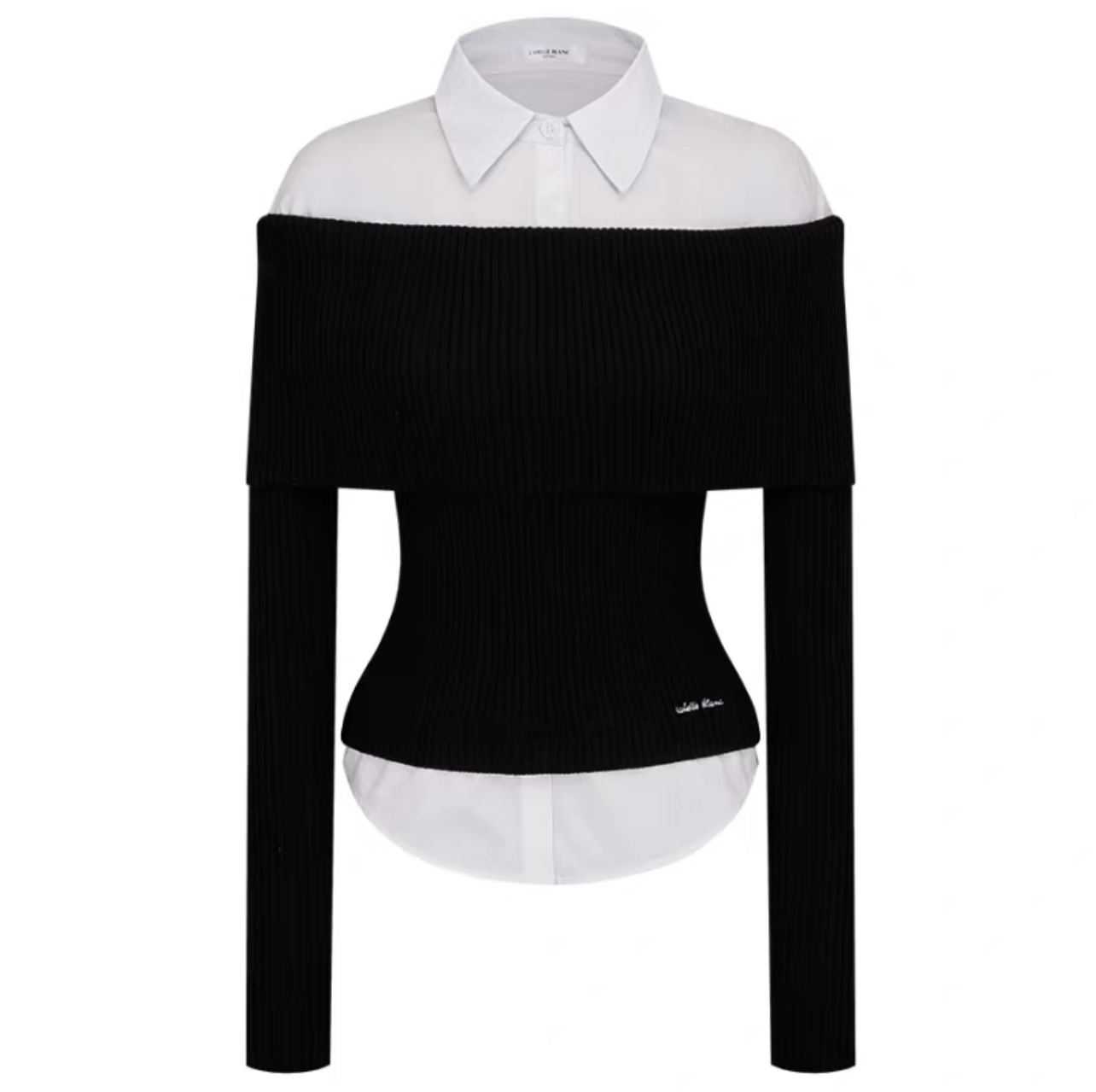 Off-Shoulder Spliced Two-Piece Wool Knit Dress Pants Set - Stylish Sweater Look for Y2K and 90s Fashion Enthusiasts Off-Shoulder Spliced Two-Piece Wool Knit Dress Pants Set - Stylish Sweater Look for Y2K and 90s Fashion Enthusiasts