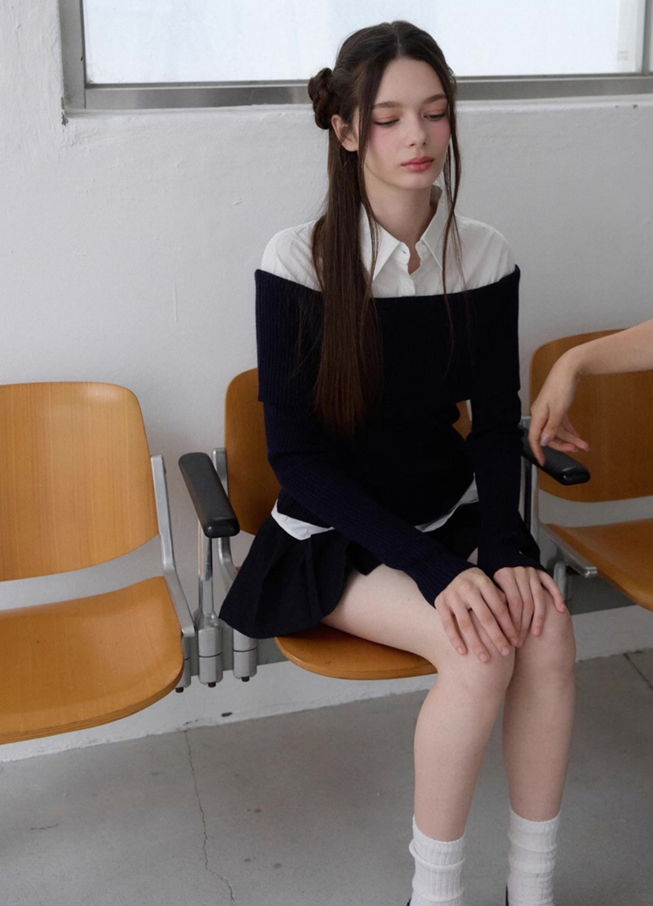 Off-Shoulder Spliced Two-Piece Wool Knit Dress Pants Set - Stylish Sweater Look for Y2K and 90s Fashion Enthusiasts Off-Shoulder Spliced Two-Piece Wool Knit Dress Pants Set - Stylish Sweater Look for Y2K and 90s Fashion Enthusiasts