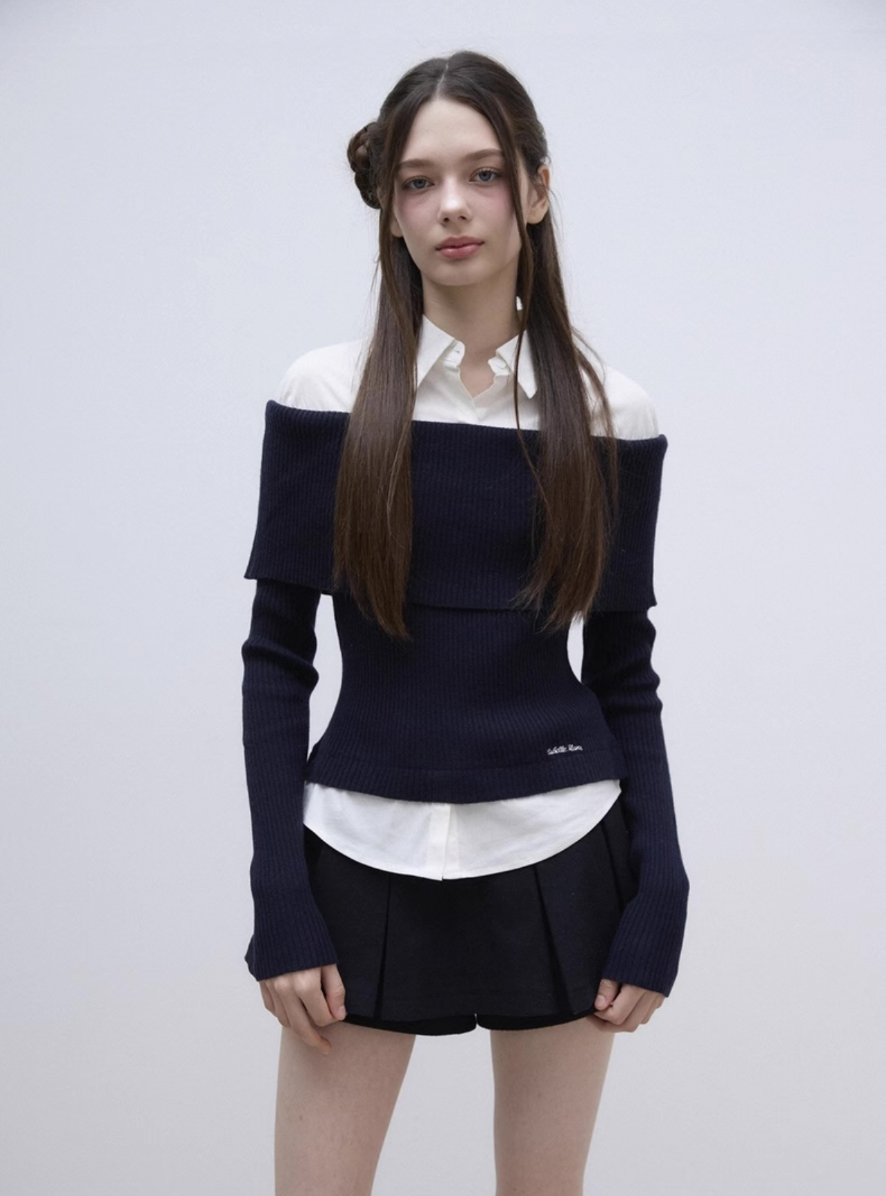 Off-Shoulder Spliced Two-Piece Wool Knit Dress Pants Set - Stylish Sweater Look for Y2K and 90s Fashion Enthusiasts Off-Shoulder Spliced Two-Piece Wool Knit Dress Pants Set - Stylish Sweater Look for Y2K and 90s Fashion Enthusiasts