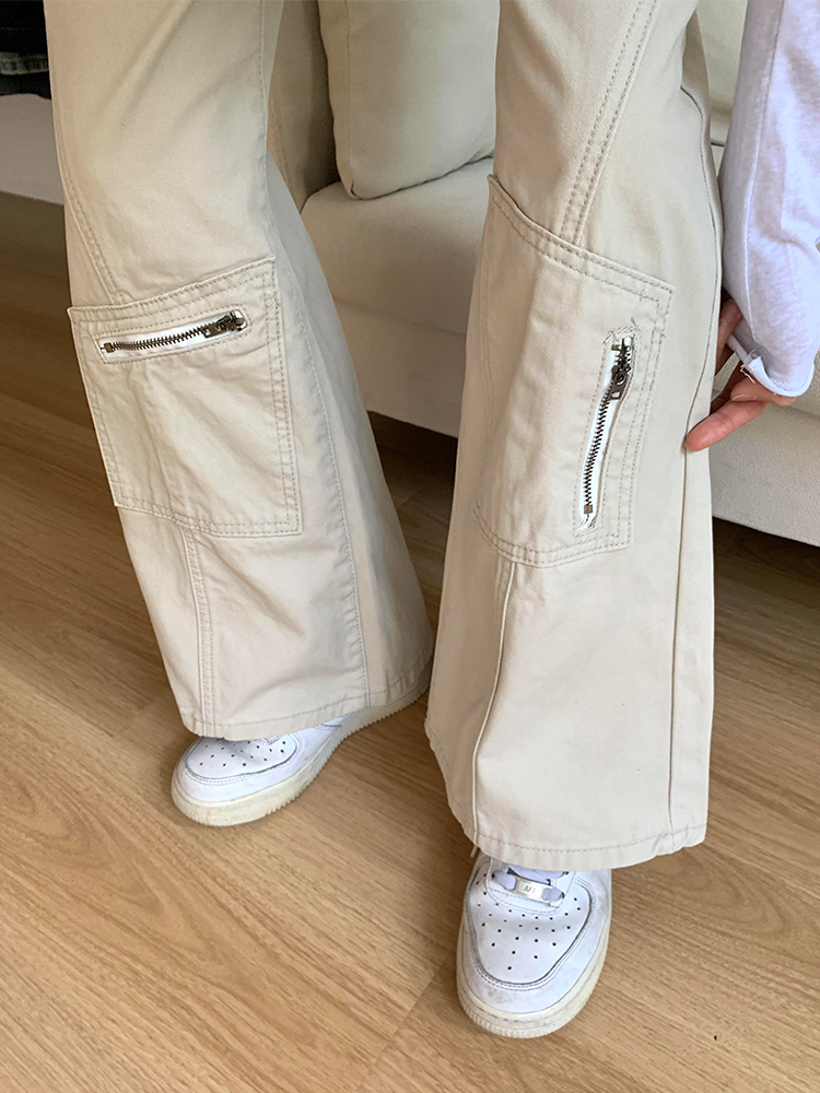 Off-White Slightly Flared Workwear Denim Pants for Women, Summer Loose Wide-Leg Trousers, Slimming Straight-Leg, Floor-Length Style Off-White Slightly Flared Workwear Denim Pants for Women, Summer Loose Wide-Leg Trousers, Slimming Straight-Leg, Floor-Length Style