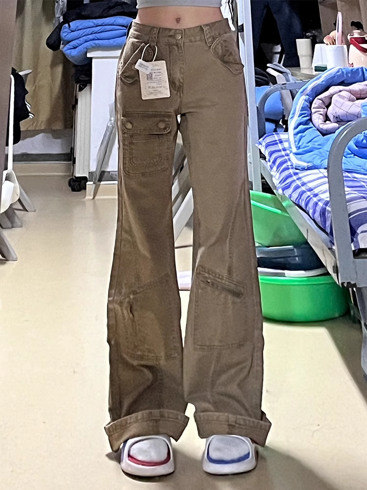 Off-White Slightly Flared Workwear Denim Pants for Women, Summer Loose Wide-Leg Trousers, Slimming Straight-Leg, Floor-Length Style Off-White Slightly Flared Workwear Denim Pants for Women, Summer Loose Wide-Leg Trousers, Slimming Straight-Leg, Floor-Length Style