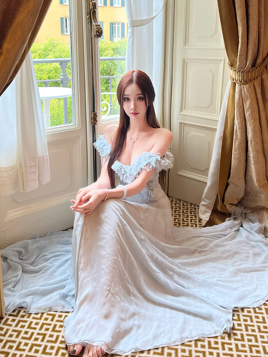 One-Shoulder Multi-Wear Dress in Tea Break Blue Bell - Light Luxury Socialite Style Dress for Women, Elegant Evening Fashion