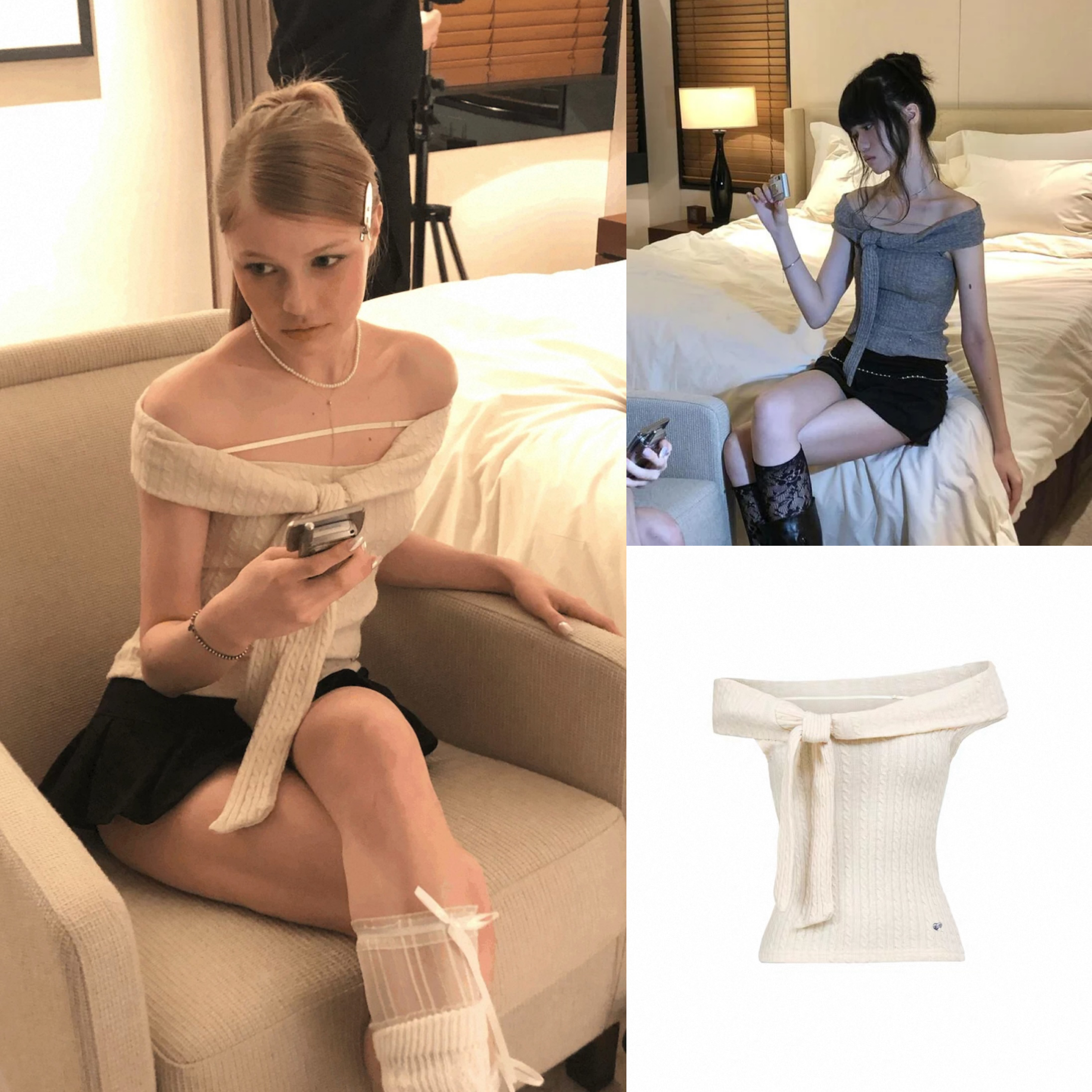 One-Shoulder Off-Shoulder Twisted Knit Short Sleeve Top - 2025 Spring/Summer Korean Style Fashion Statement