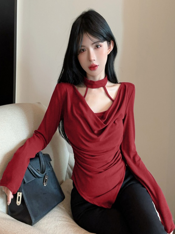 One-Shoulder Off-the-Shoulder Slim-Fit Top for Women, Trendy Hanging Neck Design, Flattering Style, Perfect for Y2K and Night Out Looks One-Shoulder Off-the-Shoulder Slim-Fit Top for Women, Trendy Hanging Neck Design, Flattering Style, Perfect for Y2K and Night Out Looks