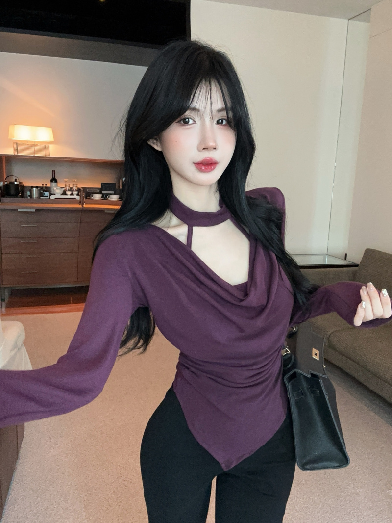 One-Shoulder Off-the-Shoulder Slim-Fit Top for Women, Trendy Hanging Neck Design, Flattering Style, Perfect for Y2K and Night Out Looks
